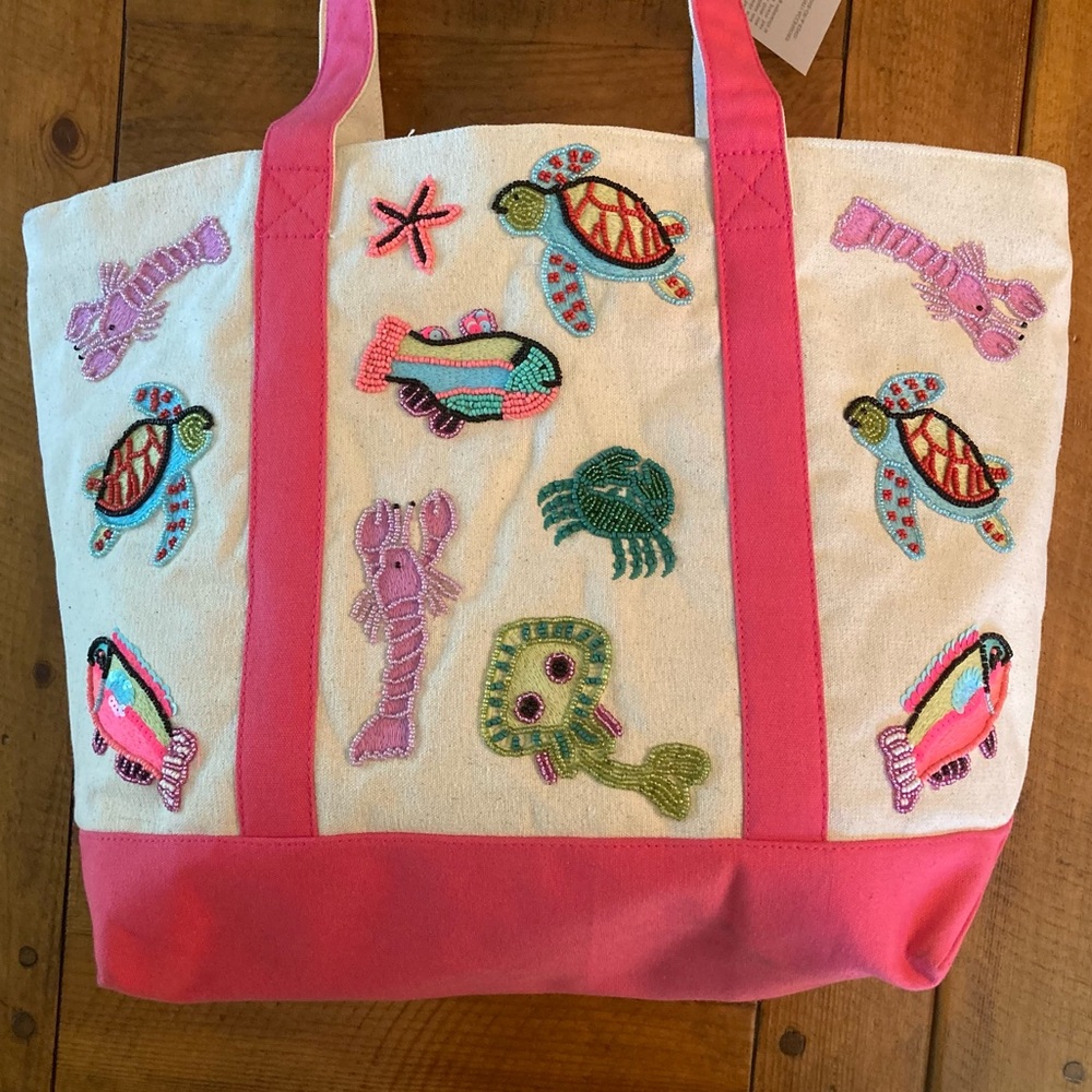 NEW America & Beyond Underwater Tales Beaded Boat Bag Sea Animals Beach Tote L - Picture 5 of 14